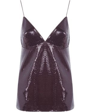 Alberta Ferretti Spaghetti Straps Glossy Sequin Top - Purple