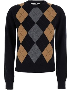 Jucca Argyle Crew Neck Knitted Sweater - Blue
