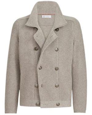Brunello Cucinelli Notch-Lapel Cardigan - Grey