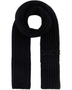 Gucci Logo Detailed Cable Knit Scarf - Black