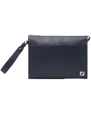 Fendi Logo Plaque Zipped Clutch Bag - Blue