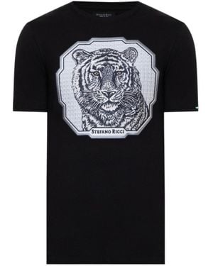 Stefano Ricci Logo Embroidery Detail Short-Sleeved T-Shirt - Black