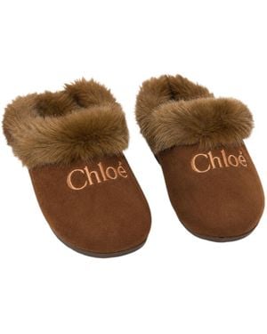 Chloé Letter-Print Slides - Brown