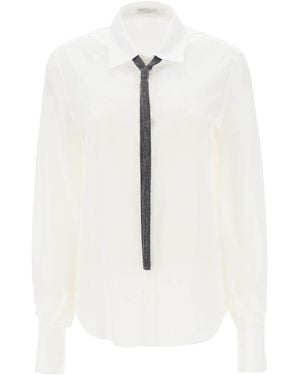 Brunello Cucinelli Tie-Neck Silk Shirt - White