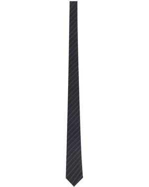 Saint Laurent Striped Logo Patch Tie - White