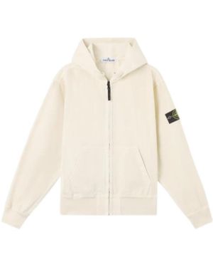 Stone Island Oversized Fit Hooded Zip-Up Sweatshirt - White