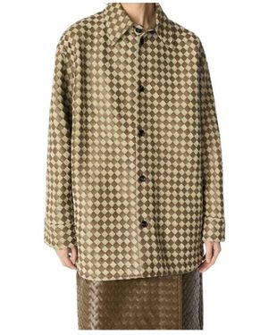 Bottega Veneta Intrecciato Leather And Suede Shirt - Natural