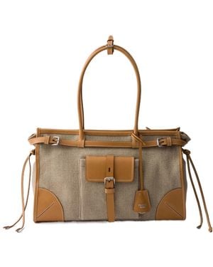 Prada Bonnie Linen And Leather Tote Bag - Natural