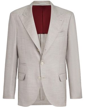Brunello Cucinelli Cashmere And Silk Chevron Deconstructed Blazer With Peak Lapels - Multicolour