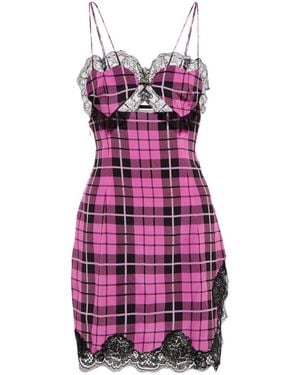 Alessandra Rich Lace-Trimmed Checked Silk Minidress - Purple