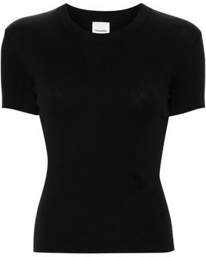 Nanushka Logo-Embroidered Cropped T-Shirt - Black