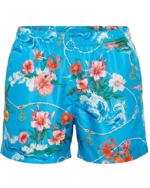 Gucci Printed Polyester Poplin Swim Shorts - Blue