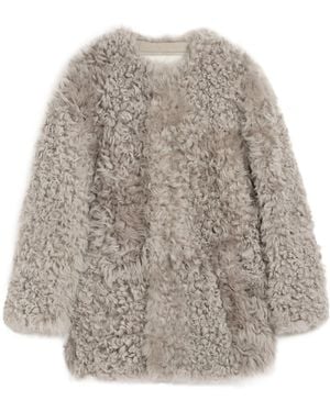 Ami Paris Shearling Short Coat - Gray