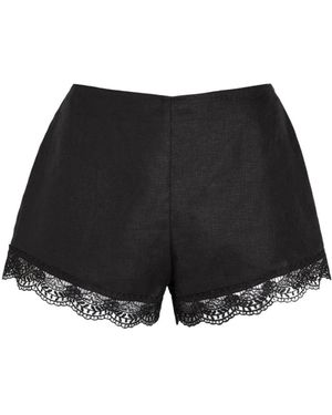 STAUD Lace-Trim Linen Shorts - Black