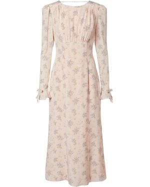 Alessandra Rich Floral Open-Back Silk Midi Dress - Natural