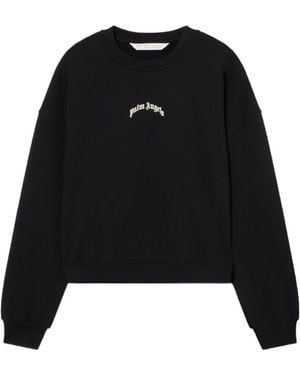 Palm Angels Curved Logo Cropped Sweatshirt - Black