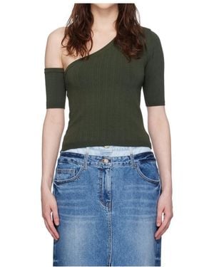 Juun.J Ribbed-Knit One-Shoulder Top - Green