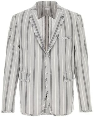 Thom Browne Madras Repp Stripe Sportcoat - Grey