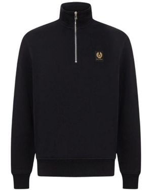 Belstaff Quarter-Zip Logo-Patch Sweater - Blue