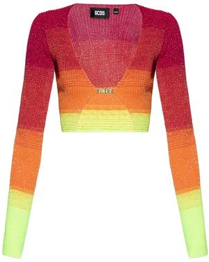 Gcds Striped Knitted Cardigan - Red