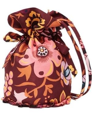 La DoubleJ La Doublej Floral Print Drawstring Bucket Bag - Red
