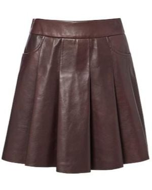 Nour Hammour Pleated Leather Miniskirt - Brown