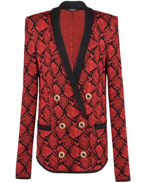 Balmain Snake-Effect Double-Breasted Blazer - Red