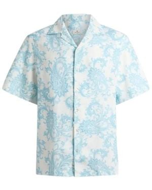 Etro Linen Bowling Shirt With Paisley Motif - Blue