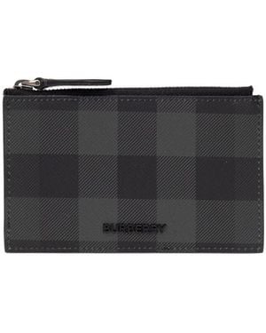 Burberry Logo Plaque Checked Zipped Wallet - Black
