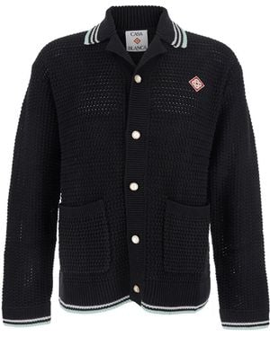 CASABLANCA Buttoned Ribbed Knit Cardigan - Blue