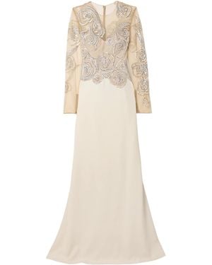 Georges Hobeika Crystal-Embellished Tulle And Faille Gown - Natural