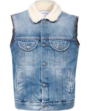 Off-White c/o Virgil Abloh Shearling Collar Denim Gilet - Blue