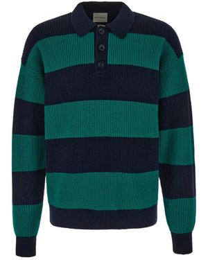 Drole de Monsieur Drôle De Monsieur Striped Knitted Polo Jumper - Green