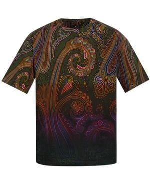 Etro Cotton-Jersey T-Shirt With Degradé Paisley-Motif - Green