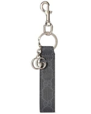 Gucci Logo Plaque Monogrammed Keychain - White