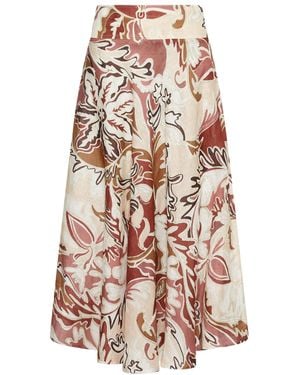 Marella Printed Linen Skirt - White