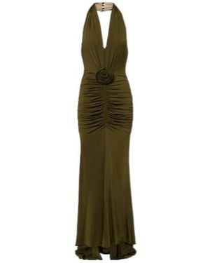 Blumarine Floral-Appliqué Ruched Maxi Dress - Green
