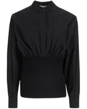 Alaïa Alaïa Gathered Ribbed Waist Poplin Shirt - Black