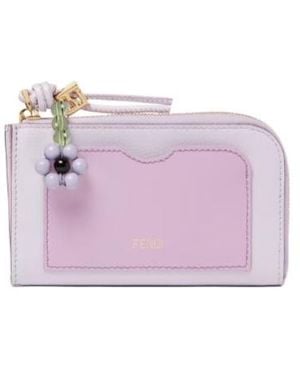 Fendi Ff Diamonds Logo-Embossed Leather Cardholder - Purple