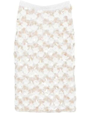 P.A.R.O.S.H. Floral-Appliqué Midi Skirt - White