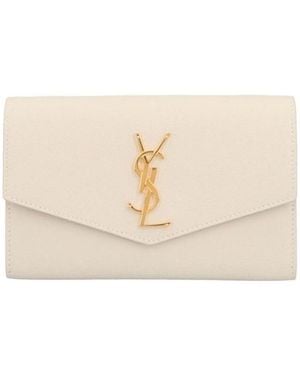 Saint Laurent Monogram Envelope Clutch Bag - Natural