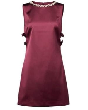 Self-Portrait Bow-Detail Embellished Satin Minidress - Purple