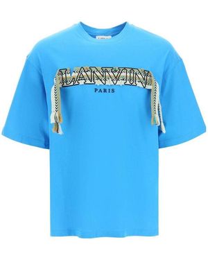 Lanvin Tassel Embroidered-Logo T-Shirt - Blue