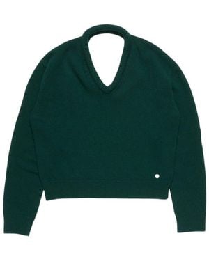 Acne Studios V-Neck Leather-Patch Jumper - Green