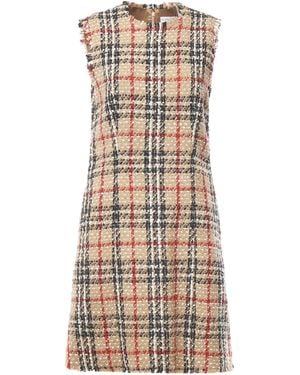 Burberry Checked-Pattern Frayed Midi Dress - Natural