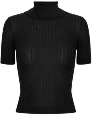 Elisabetta Franchi Ribbed Polo Knitted Top - Black