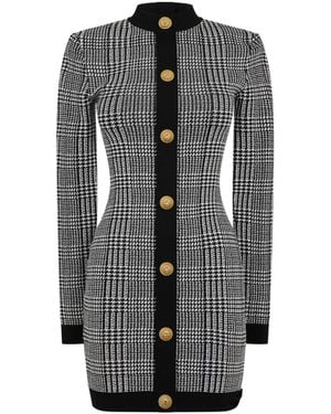Balmain Plaid Knit Dress - Gray