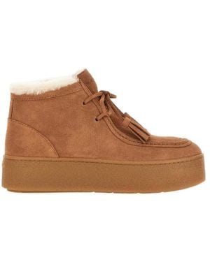Hogan Lace-Up Round Toe Boots - Brown