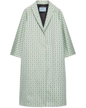 Prada Single-Breasted Floral Jacquard Duchesse Coat - Blue