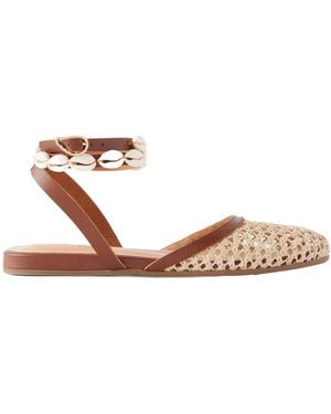 Ancient Greek Sandals Filothea Embellished Leather-Trimmed Crocheted Sandals - Brown